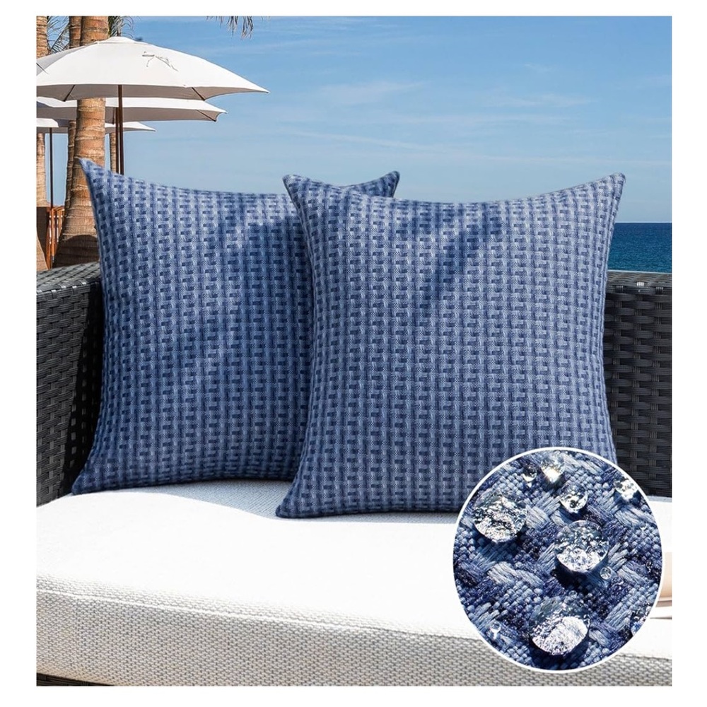 (2) Blue Patterned Outdoor Pillow Covers NWOT